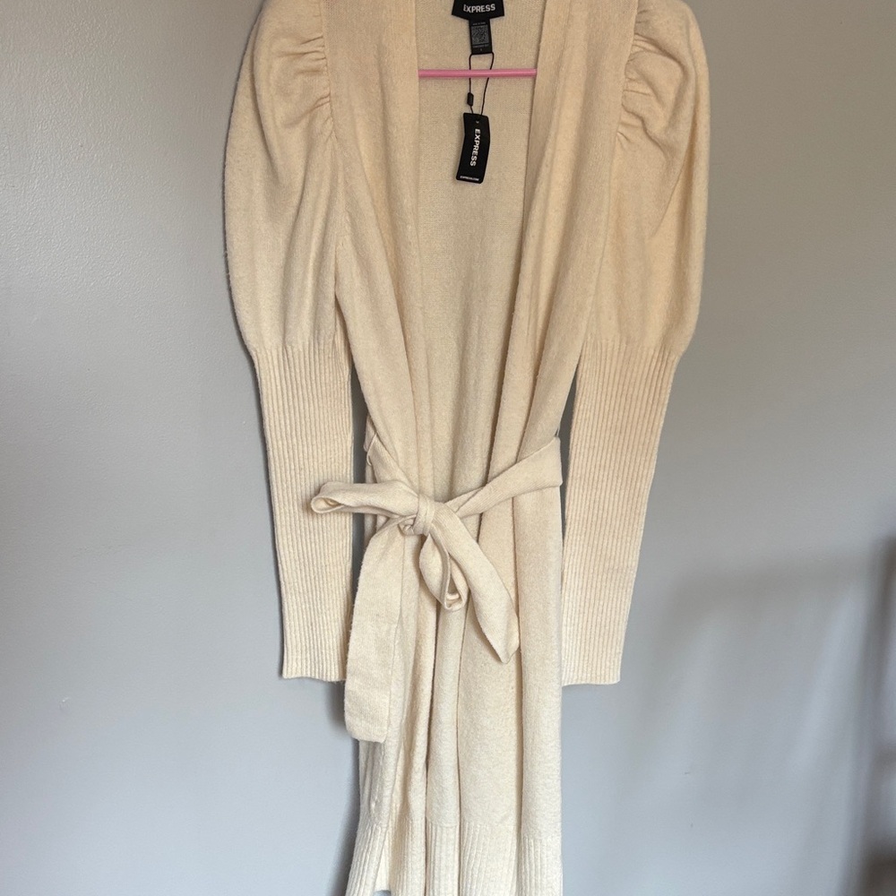 Express Cream Knit Cardigan with Belt S